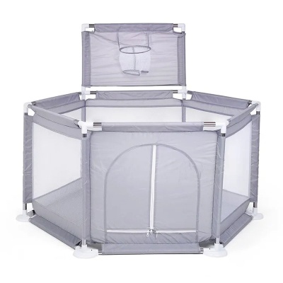 Манеж детский шестигранный с баскетбольным кольцом М9-4 серый 01